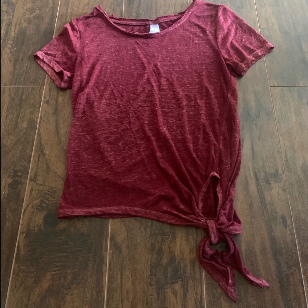 Burgundy tie front see through shirt
